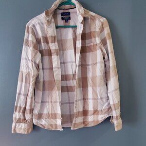 Apt 9 Beige and White Button Down Long Sleeve size S untucked standard fit